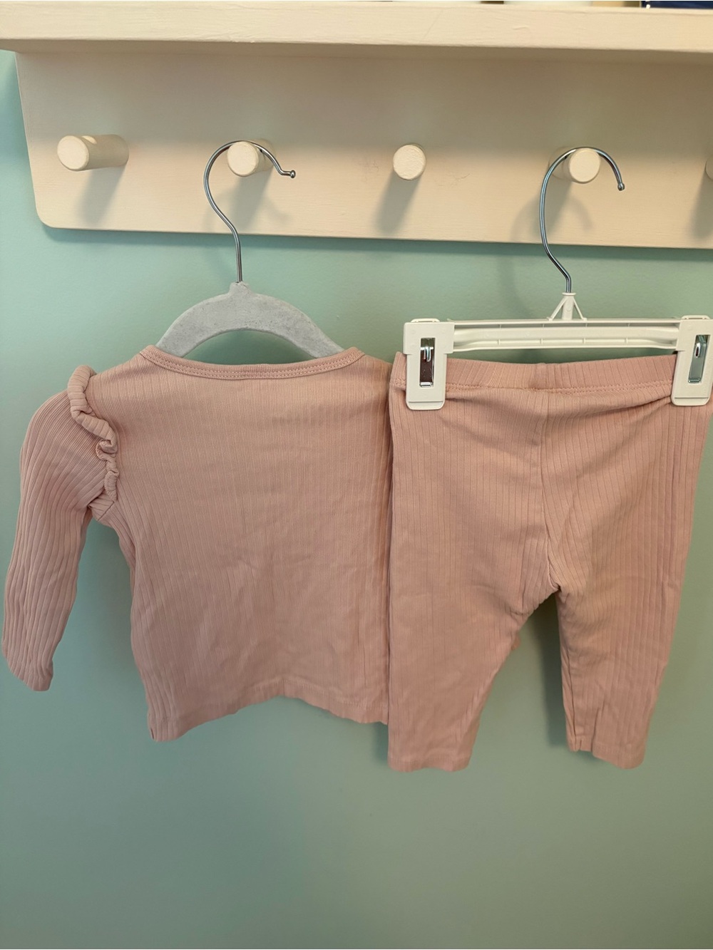 H&M Girls Ribbed Ruffle Shoulder Set - Light Pink - Picture 5 of 6